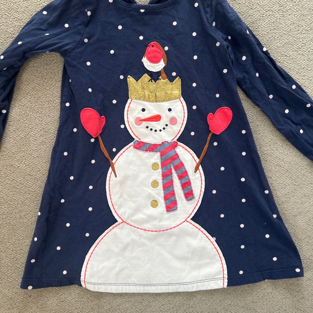 Mini Boden Navy Dress with White Polka Dots